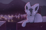 Dream dog in a snowy town // animated loop
