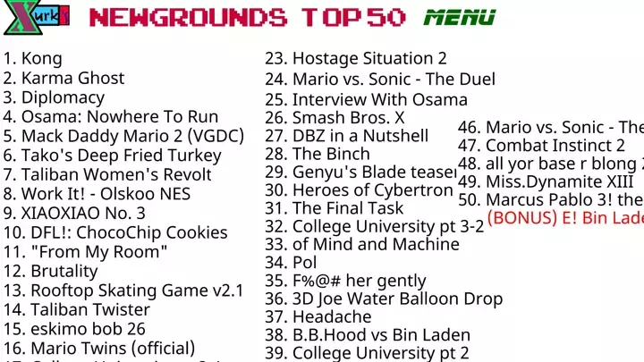Newgrounds Top 50 Menu