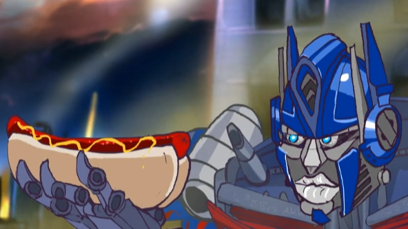 Optimus Eats A HotDog