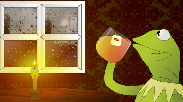 Kermit sips his tea and minds his own business