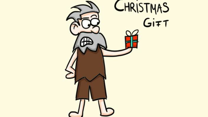 Caveman Christmas pencil gift (cartoon animation)
