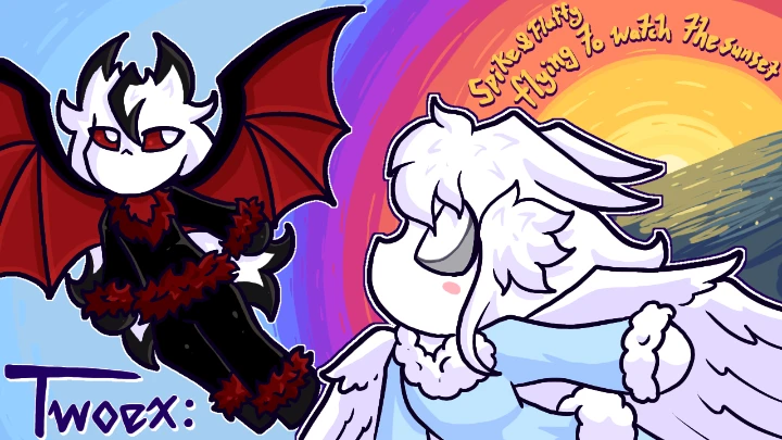 Twoex: Spike and Fluffy flying to watch the sunset (animation test)