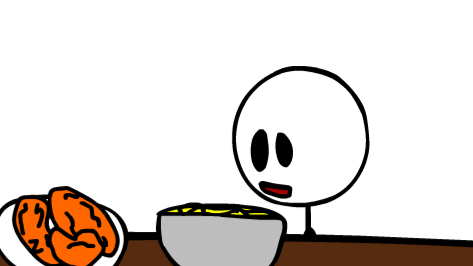 stickpoor enjoys macaroni with the chicken strips