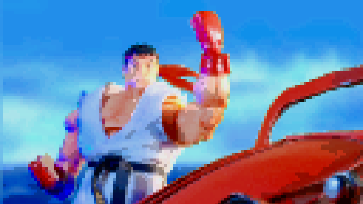 Ryu beating the crap out of a car