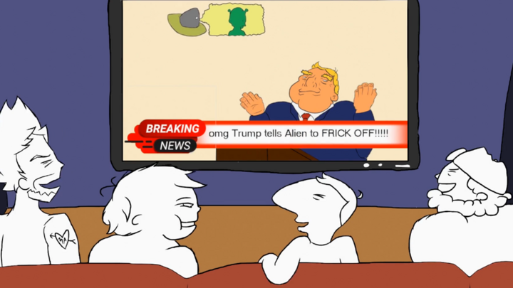 Oneyplays animated: Trump greets Alien on TV