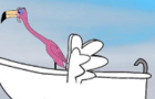 Flamingo's flying bathtub animation