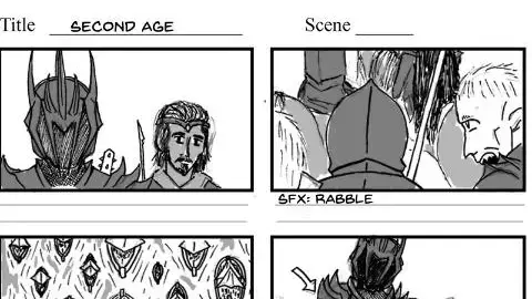 storyboard of scene from the Second Age: Sauron’s Surrender to Ar-Pharazôn