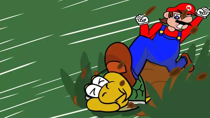 mario attacking a koopa troopa