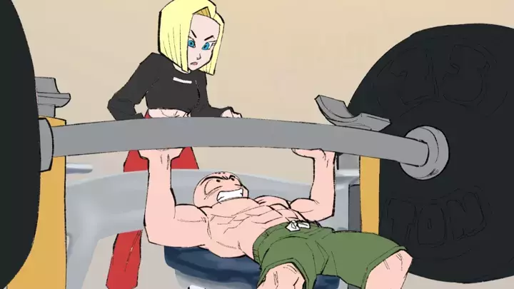 Krillin and 18 working out