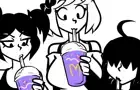 Mona, Bonnie, and Ren try the Grimace Shake