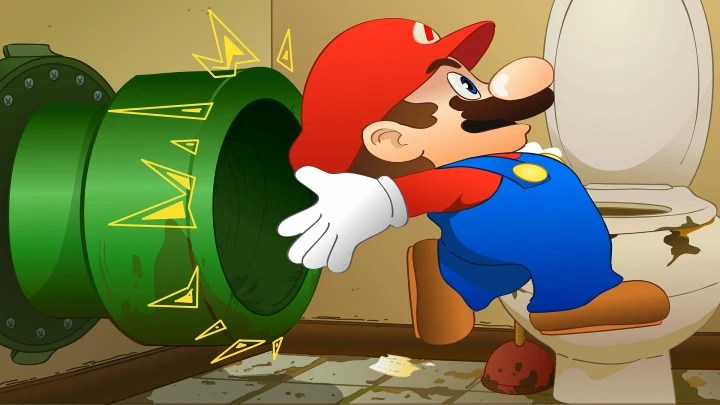 Mario falls down the wrong pipe
