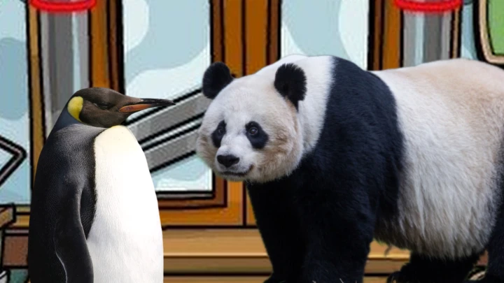 A Panda Sneaks into The Club Penguin Pizza Parlor