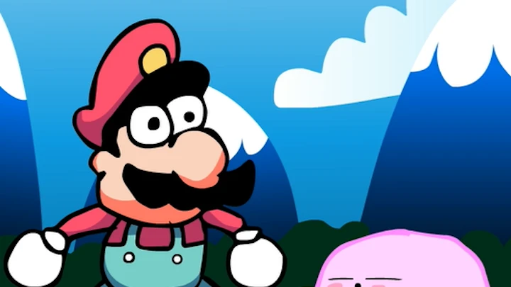Mario wakes up Kirby