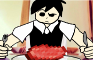 Sunny eats a steak (goes wrong)