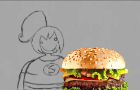 Stretchy-gal eats a burger