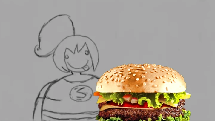 Stretchy-gal eats a burger