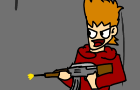 Tord firing his AK while hysterically laughing scene