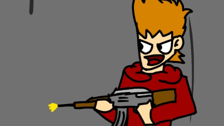 Tord firing his AK while hysterically laughing scene