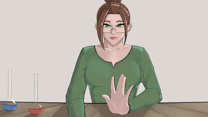 Amalie, trying potions in her room