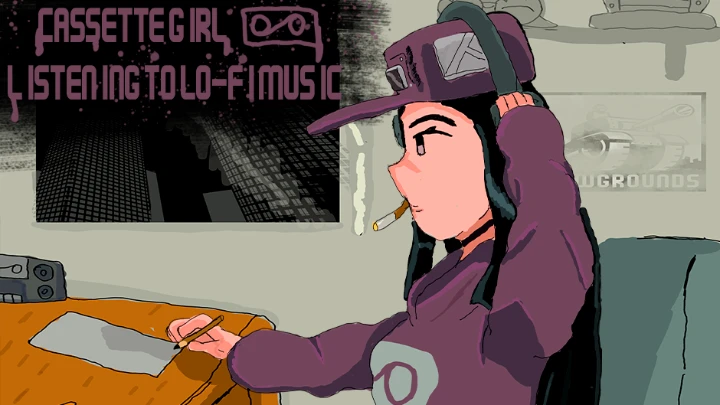 cassette girl listening to lo-fi music