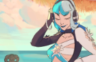 Venom and Luna on the beach.